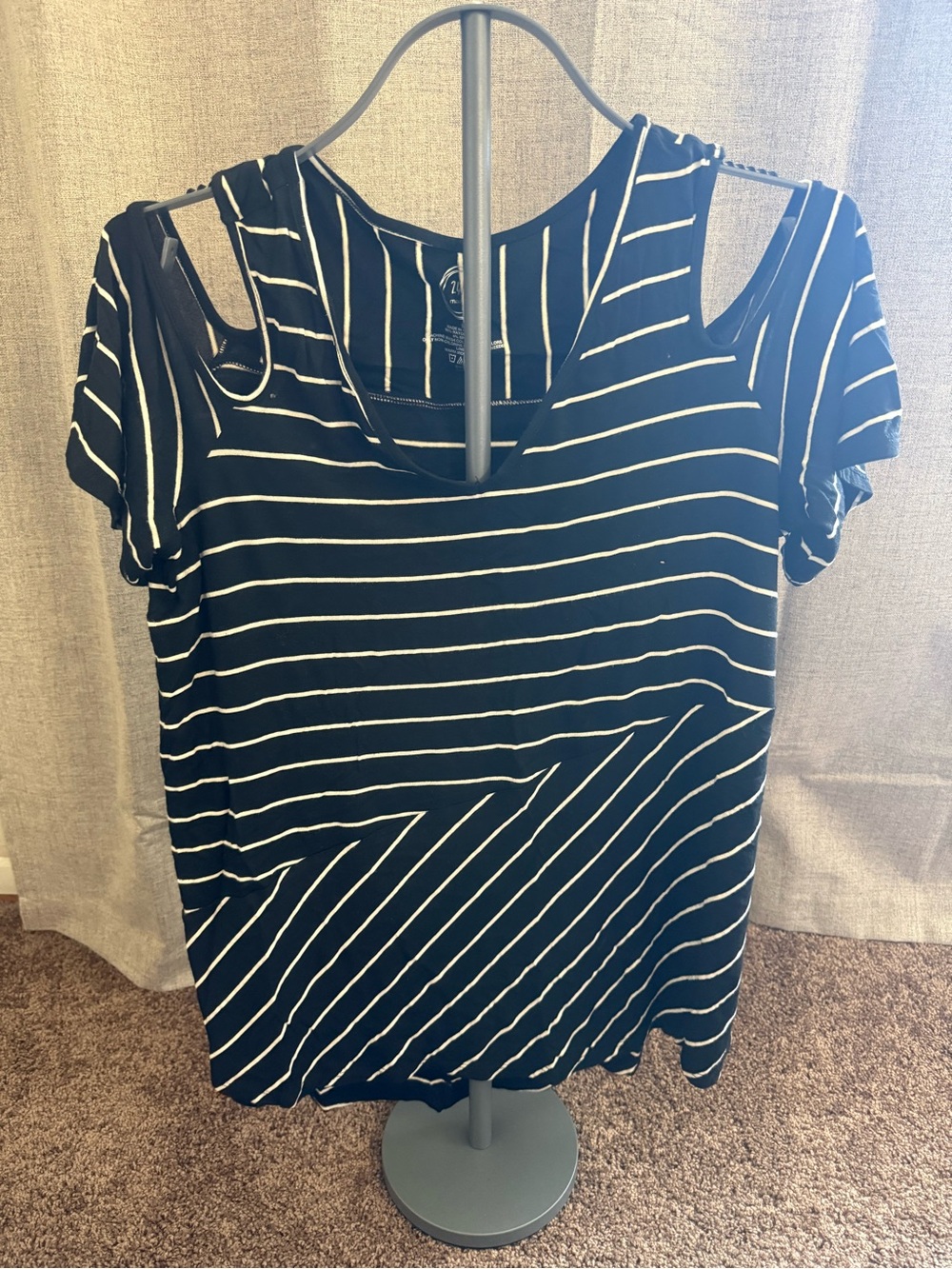 Maurices Black and White Striped Cold-Shoulder Short Sleeve Top